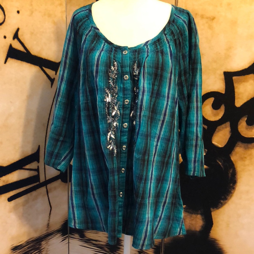 Blouse with Sequined Trim